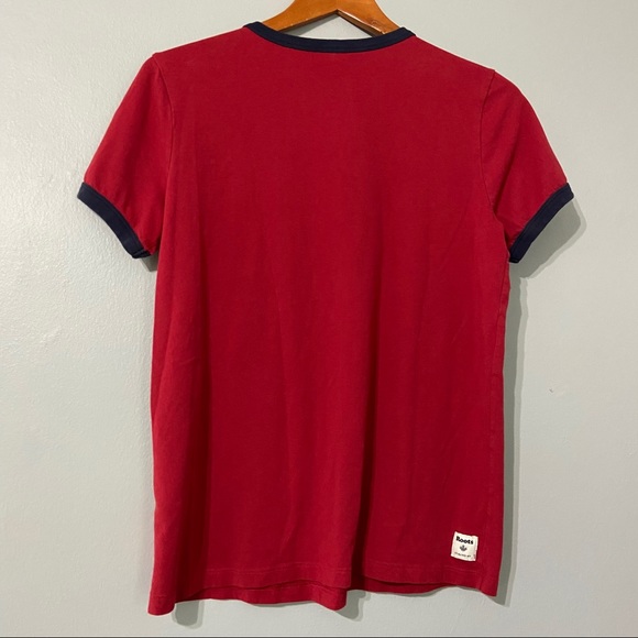 Roots Canada Beaver Logo Retro Red Ringer T Shirt A - Picture 2 of 6